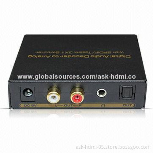 Digital Optical to L/R Analog Decoder with 3 x 1 SPDIF Switcher, Supports 5.1CH Audio